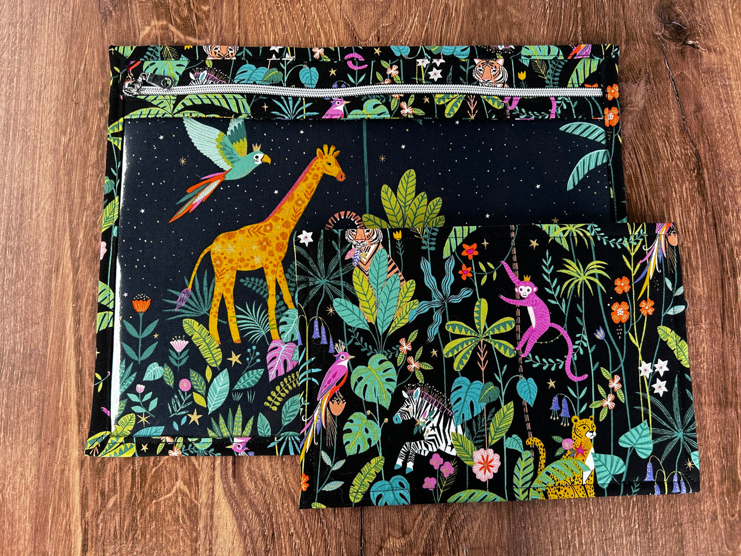 Vinyl Cross Stitch Project Bag - Embroidery bag - Project Bag - Knitting & Crochet Bag - Organizer - Notions - Jungle - Giraffe - Zebra
