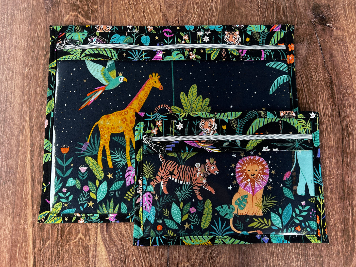 Vinyl Cross Stitch Project Bag - Embroidery bag - Project Bag - Knitting & Crochet Bag - Organizer - Notions - Jungle - Giraffe - Zebra
