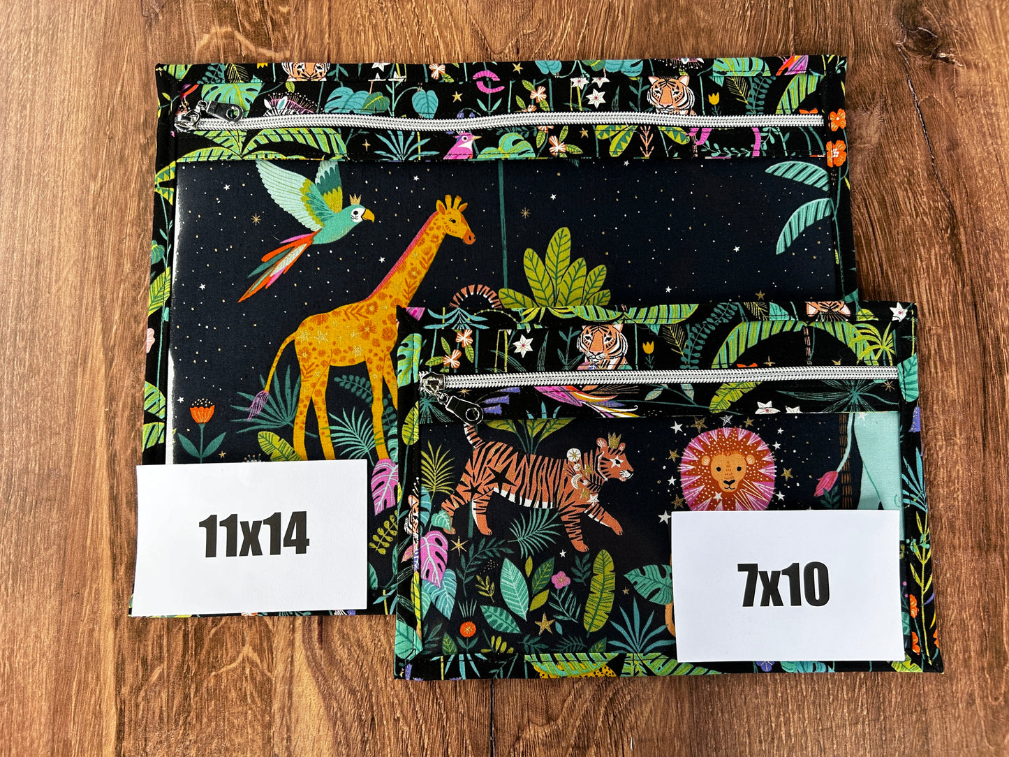 Vinyl Cross Stitch Project Bag - Embroidery bag - Project Bag - Knitting & Crochet Bag - Organizer - Notions - Jungle - Giraffe - Zebra