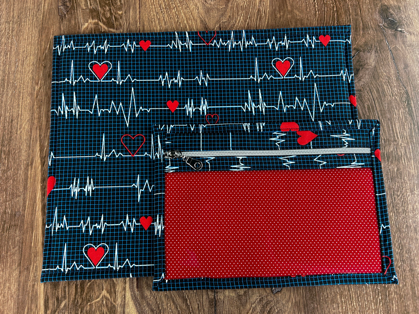 Vinyl Cross Stitch Project Bag - Embroidery bag - Knitting & Crochet Bag - Storage - Organizer - Heart Beat Project Bag - Notions - Medical