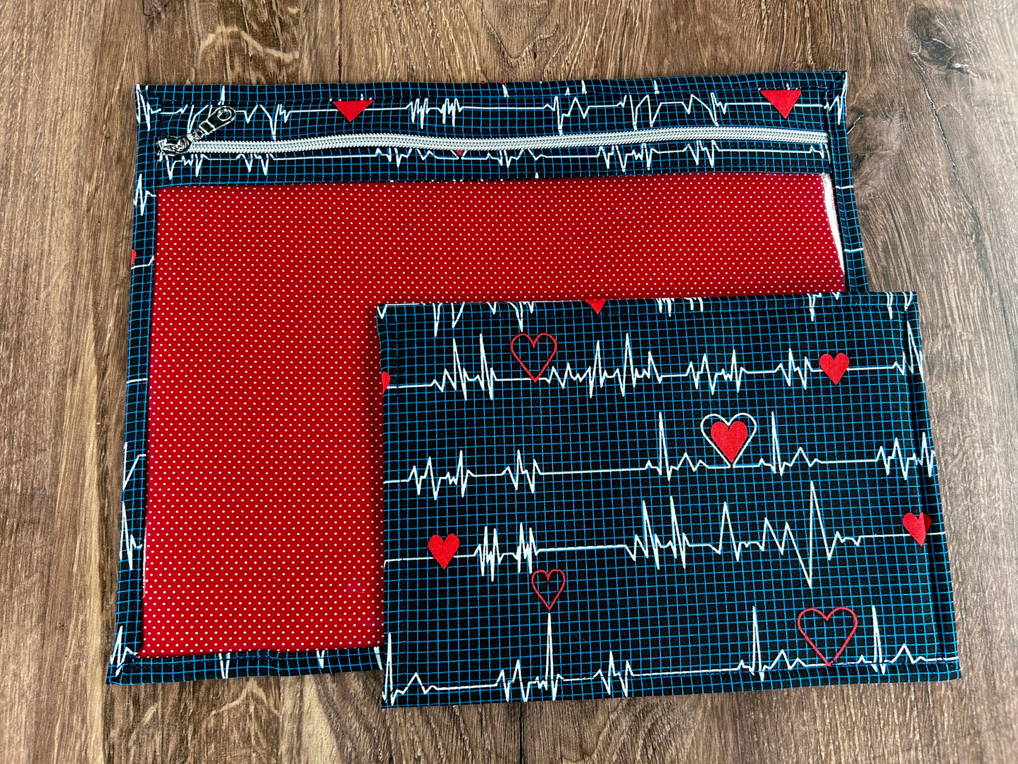 Vinyl Cross Stitch Project Bag - Embroidery bag - Knitting & Crochet Bag - Storage - Organizer - Heart Beat Project Bag - Notions - Medical