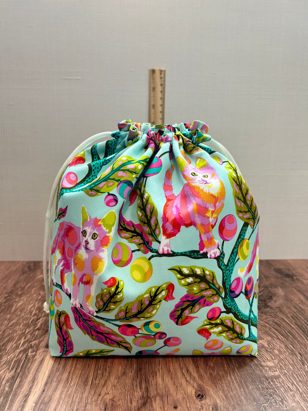 Tabby Cat Project Bag - Handmade - Drawstring Bag – Knitting Bag – Crochet Bag - Yarn Tote - Toy Sack - Bingo Bag – Cross Stitch Bag