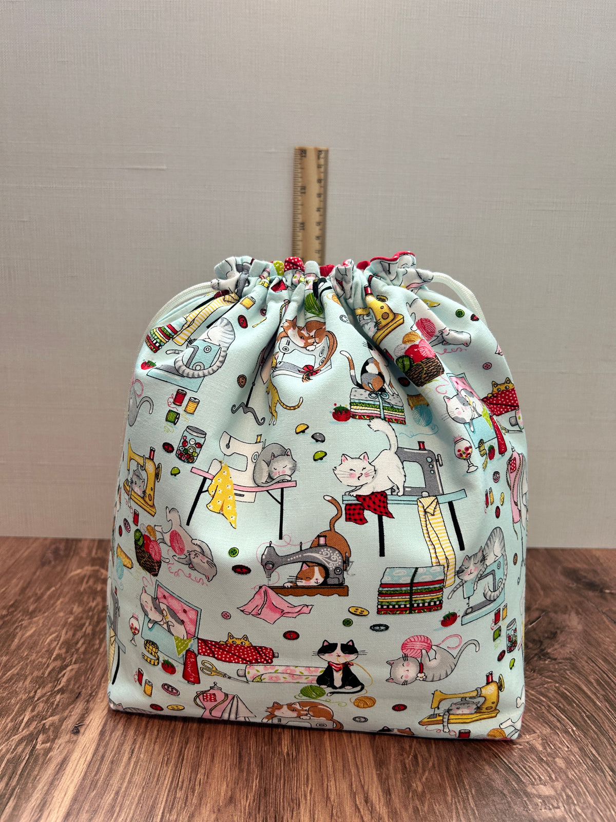 Sewing Cat Project Bag - Drawstring Bag – Knitting Bag – Crochet Bag - Cross Stitch Bag - Bingo Bag - Craft Bag