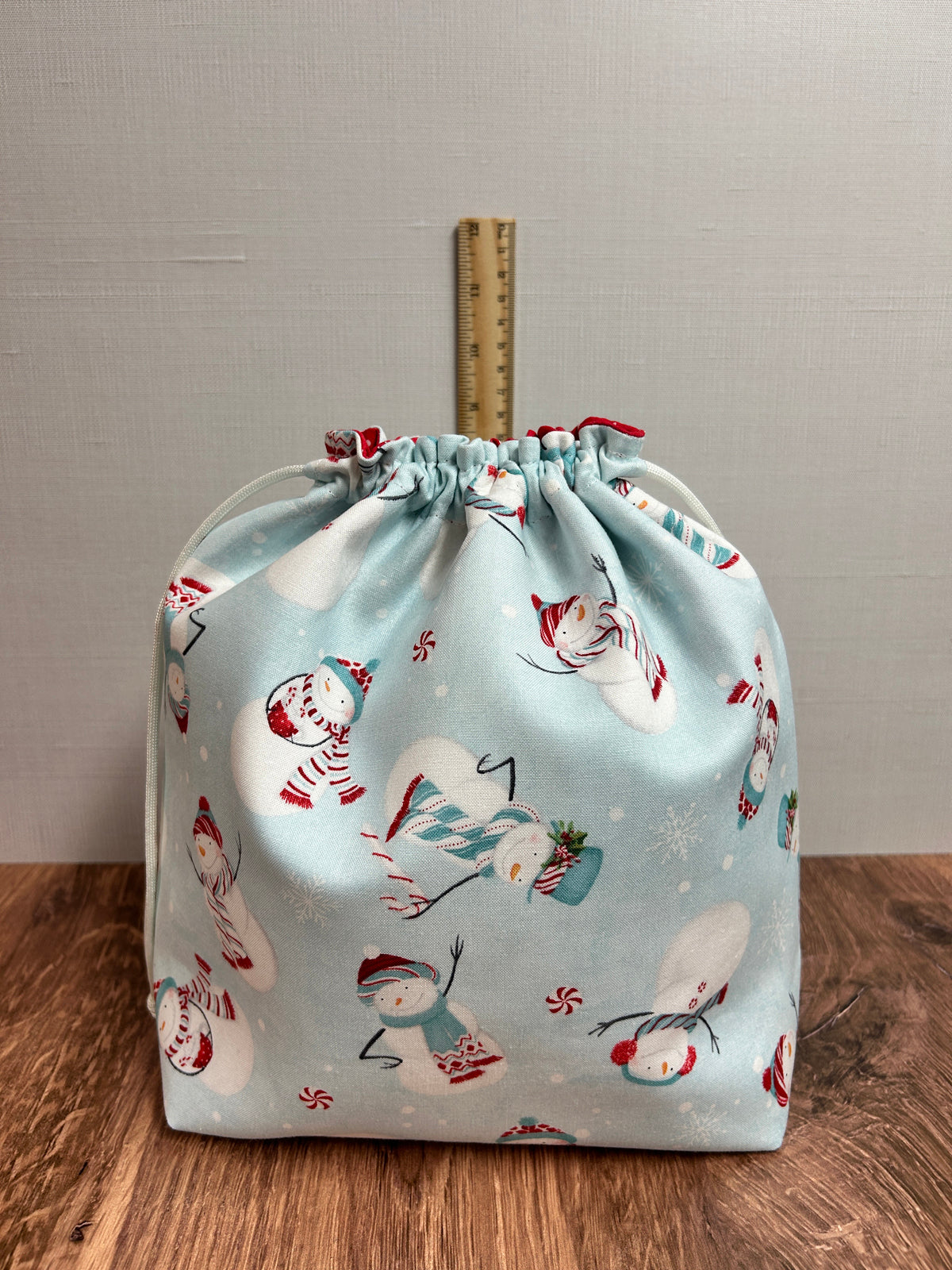 Snowman Project Bag - Handmade - Drawstring Bag – Knitting Bag – Crochet Bag - Toy Sack - Bingo Bag – Cross Stitch Bag - Winter - Holiday