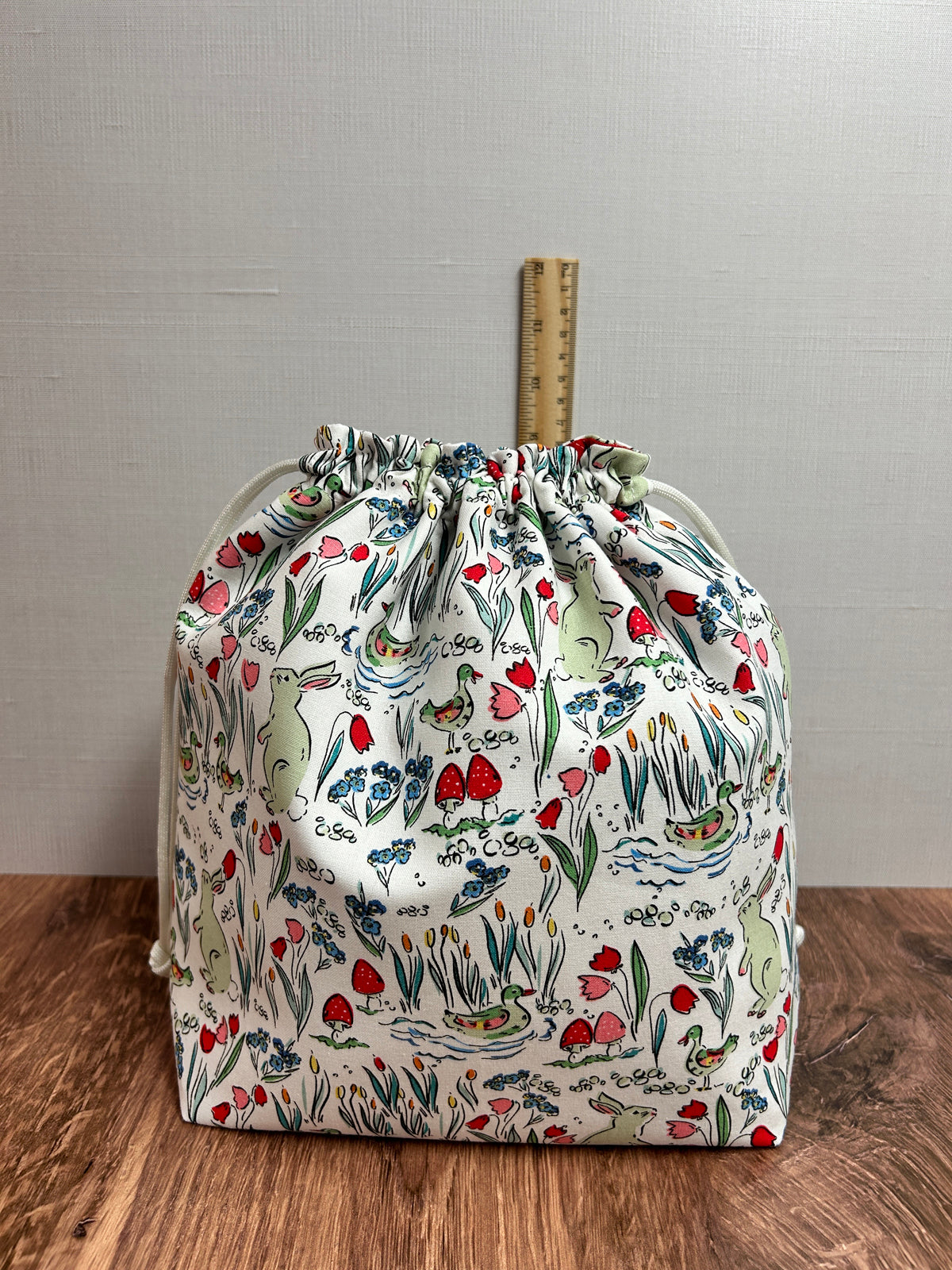 Rabbit Project Bag - Handmade - Drawstring Bag – Knitting Bag – Crochet Bag - Cross Stitch Bag - Bingo Bag - Bunny - Woodland - Floral