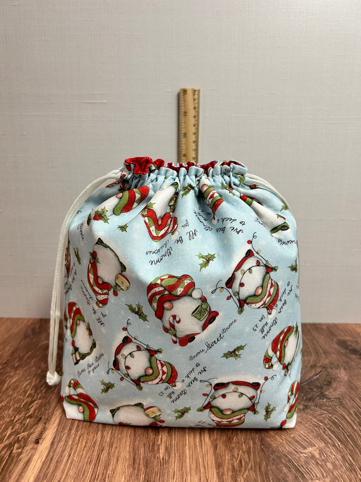 Christmas Gnome Project Bag - Handmade - Drawstring Bag – Knitting Bag – Crochet Bag - Yarn Tote - Bingo Bag – Cross Stitch Bag – Winter (Copy)