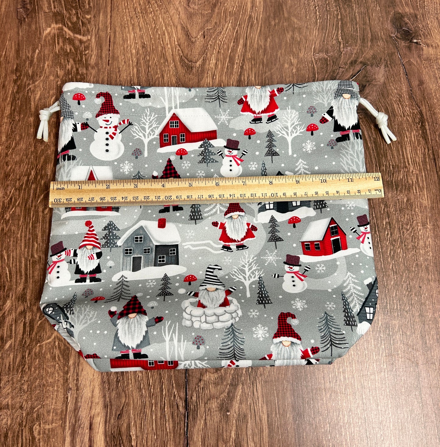 Christmas Gnome Project Bag - Handmade - Drawstring Bag – Knitting Bag – Crochet Bag - Yarn Tote - Bingo Bag – Cross Stitch Bag – Winter
