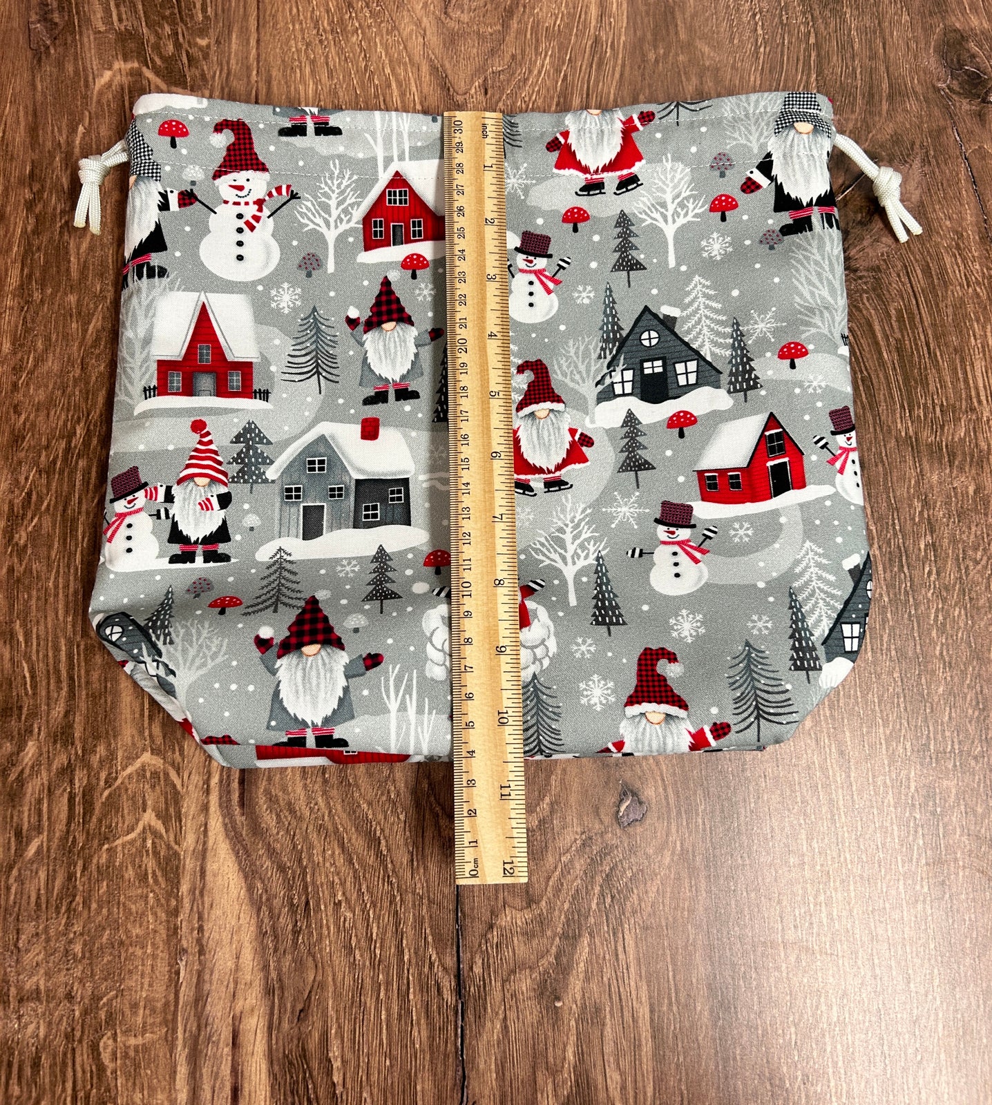 Christmas Gnome Project Bag - Handmade - Drawstring Bag – Knitting Bag – Crochet Bag - Yarn Tote - Bingo Bag – Cross Stitch Bag – Winter