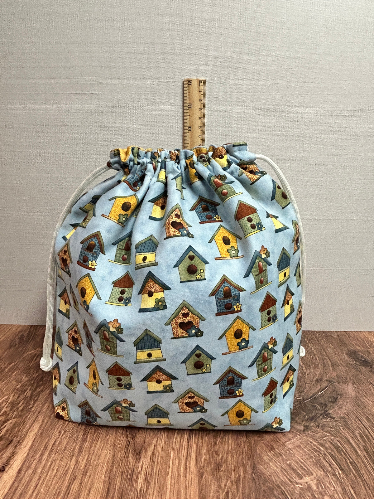 Bird House Project Bag - Handmade - Drawstring Bag – Knitting Bag – Crochet Bag - Toy Sack - Bingo Bag – Cross Stitch Bag - Craft Bag