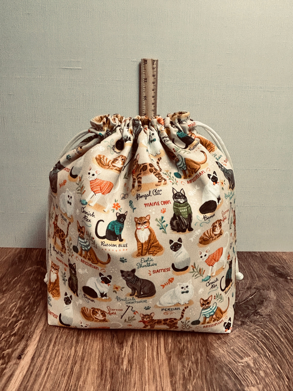 Cat Project Bag - Drawstring Bag – Knitting – Crochet - Cross Stitch Bag - Bingo Bag - Breeds - Siamese - Maine Coon - Persian - Bengal