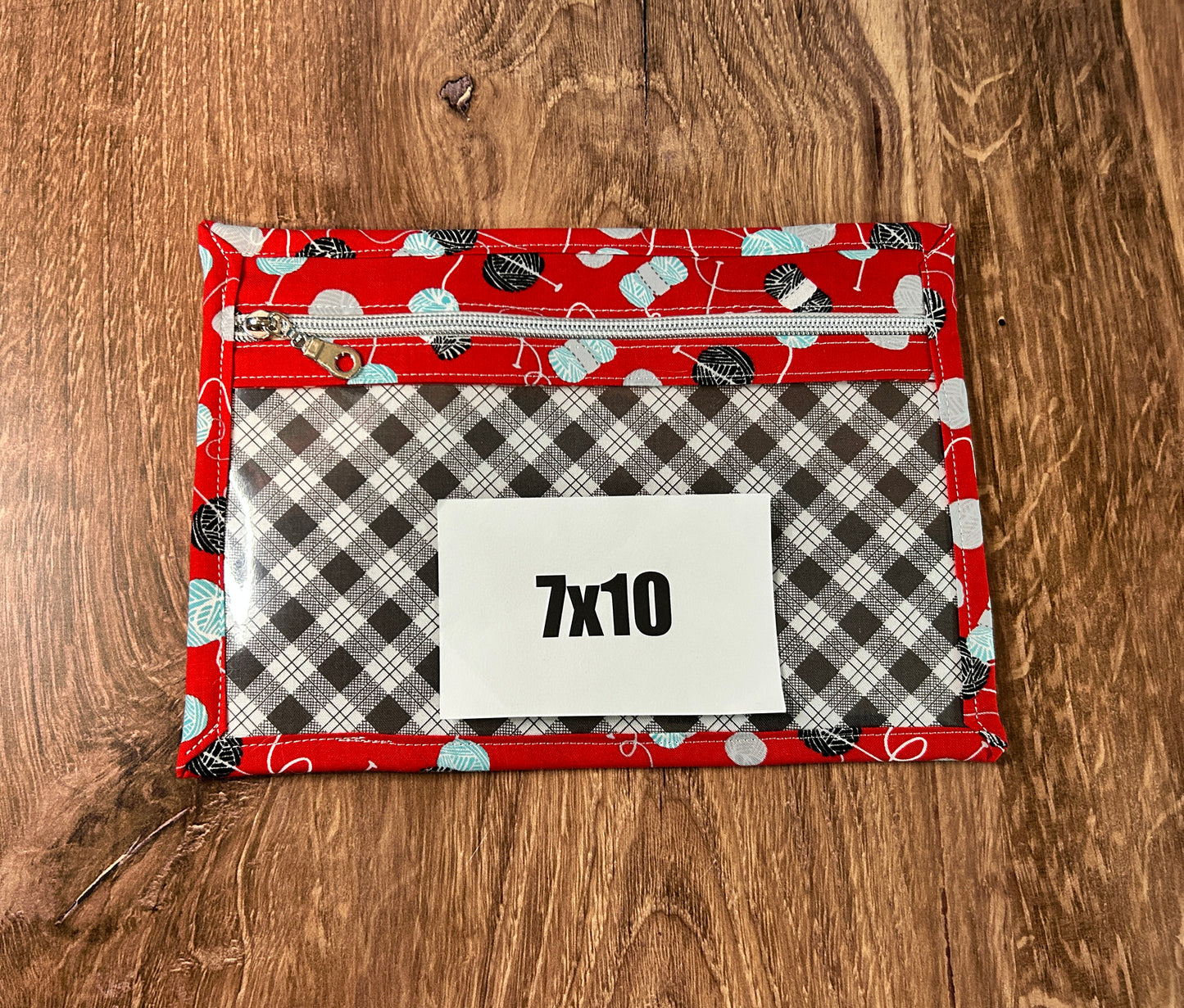 Vinyl Cross Stitch Project Bag - Embroidery bag - Project Bag - Knitting Crochet Bag - Yarn Ball Project Bag - Notions (RED)