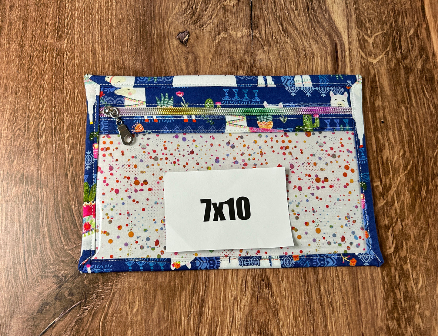 Vinyl Cross Stitch Project Bag - Embroidery bag - Project Bag - Knitting Crochet Bag - Llama Project Bag - Notions (BLUE)