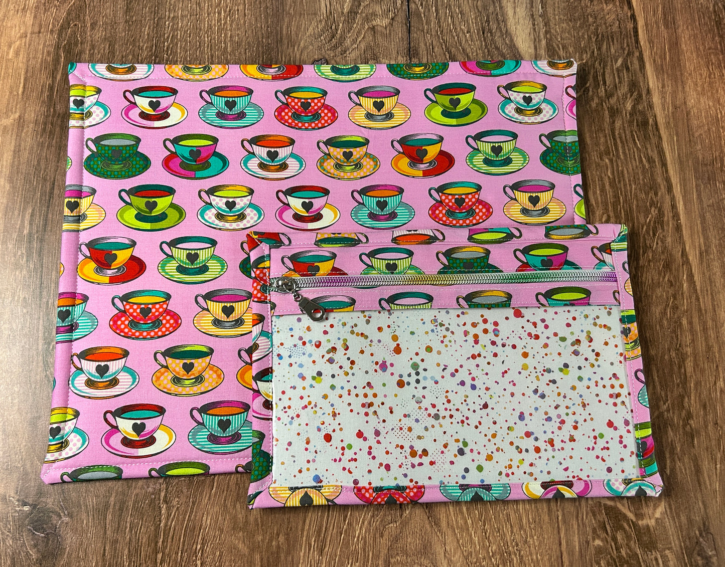 Vinyl Cross Stitch Project Bag - Embroidery bag - Project Bag - Knitting & Crochet Bag - Notions - Teacup Project Bag (PINK) (Copy)