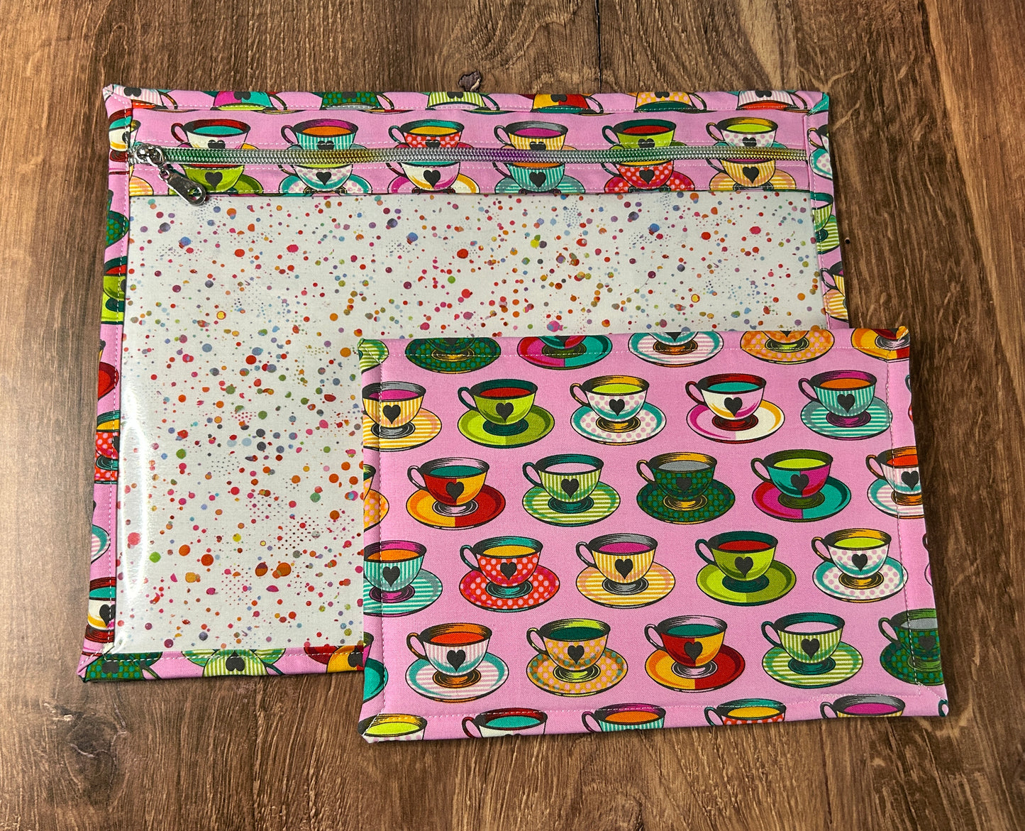 Vinyl Cross Stitch Project Bag - Embroidery bag - Project Bag - Knitting & Crochet Bag - Notions - Teacup Project Bag (PINK) (Copy)