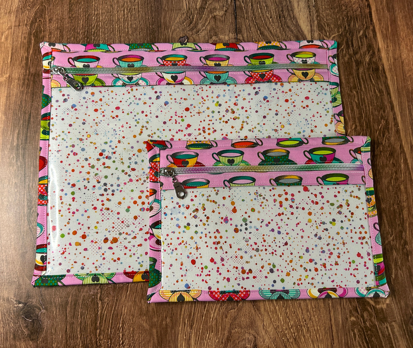 Vinyl Cross Stitch Project Bag - Embroidery bag - Project Bag - Knitting & Crochet Bag - Notions - Teacup Project Bag (PINK) (Copy)