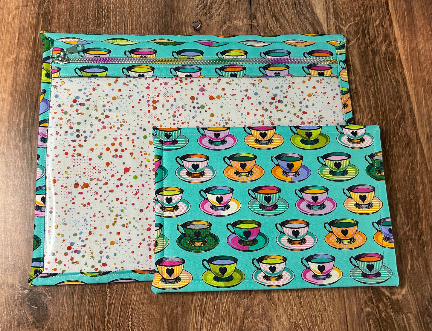 Vinyl Cross Stitch Project Bag - Embroidery bag - Project Bag - Knitting & Crochet Bag - Notions - Teacup Project Bag (BLUE)
