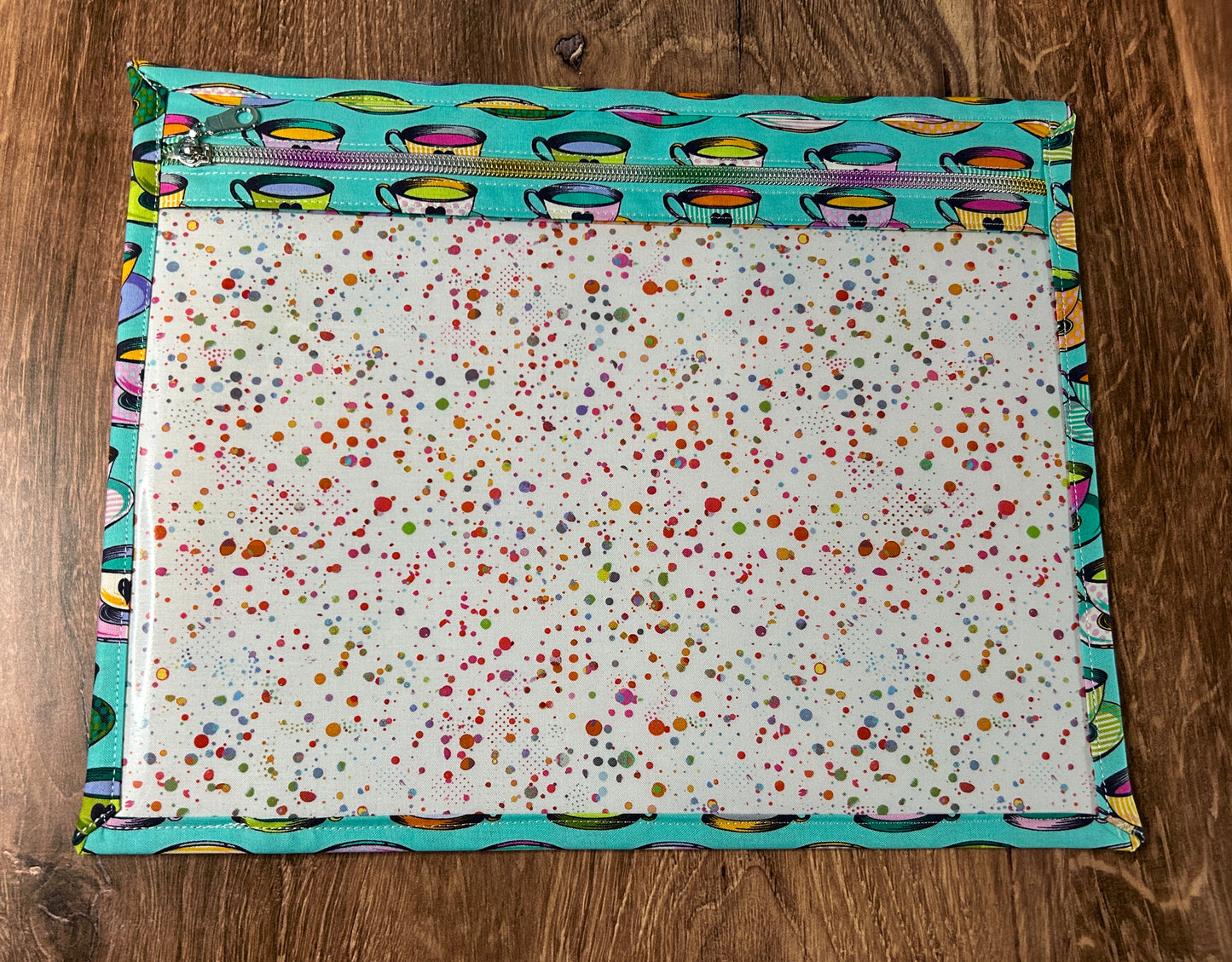 Vinyl Cross Stitch Project Bag - Embroidery bag - Project Bag - Knitting & Crochet Bag - Notions - Teacup Project Bag (BLUE)