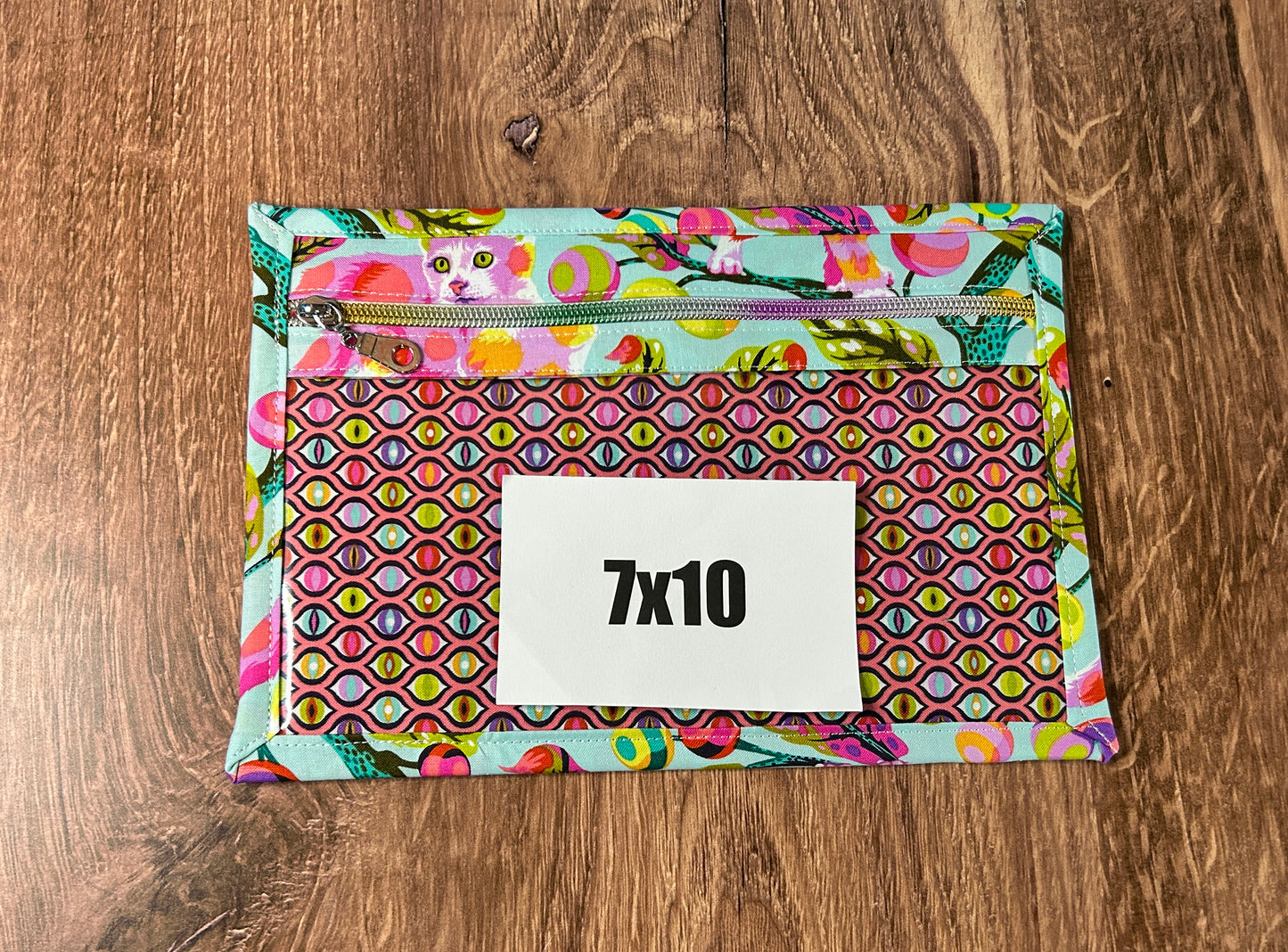 Vinyl Cross Stitch Project Bag - Embroidery bag - Project Bag - Knitting & Crochet Bag - Cat Project Bag - Notions - Floral (BLUE)