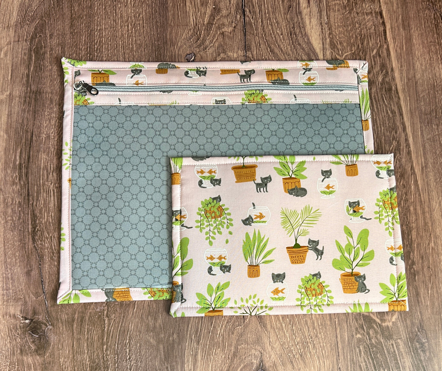 Vinyl Cross Stitch Project Bag - Embroidery Bag - Project Bag - Knitting & Crochet Bag - Storage - Cat Project Bag - Notions - Plants