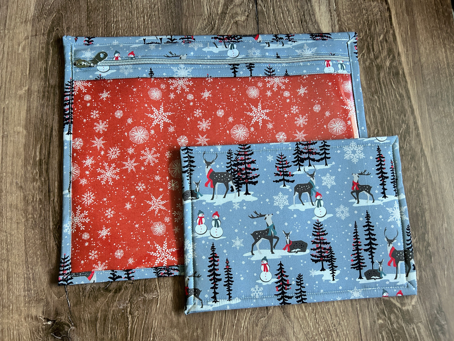 Vinyl Cross Stitch Project Bag - Embroidery bag - Project Bag - Knitting & Crochet Bag - Storage - Organizer - Notions - Woodland - Holiday
