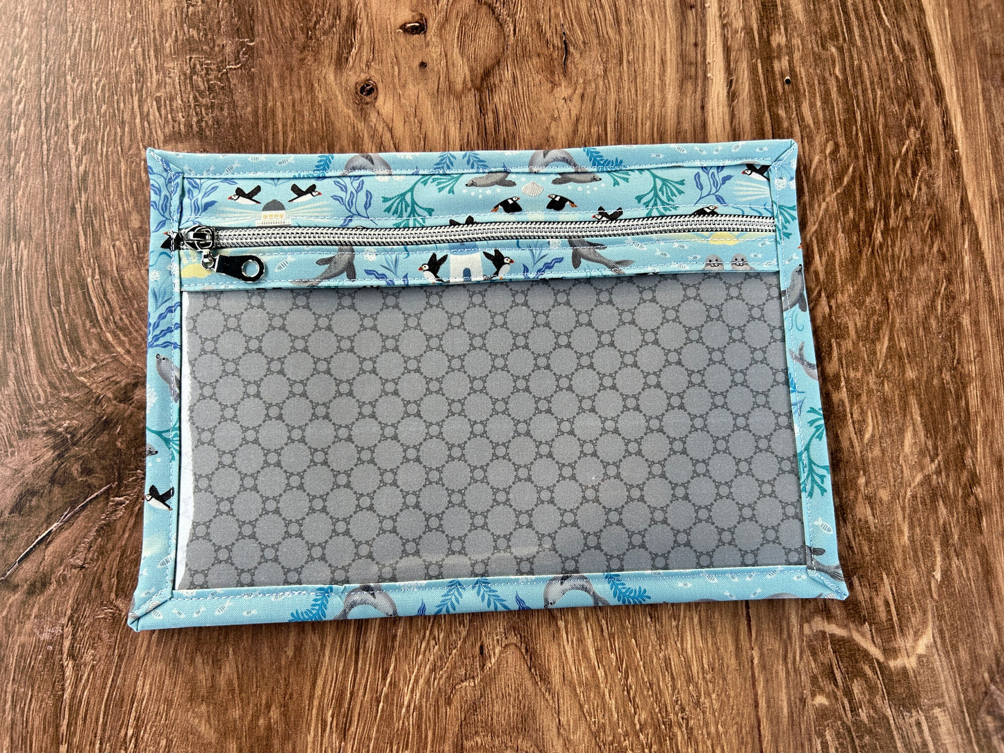 Vinyl Cross Stitch Project Bag - Embroidery bag - Knitting & Crochet Bag - Notions - Arctic - Puffin - Seal - Fish