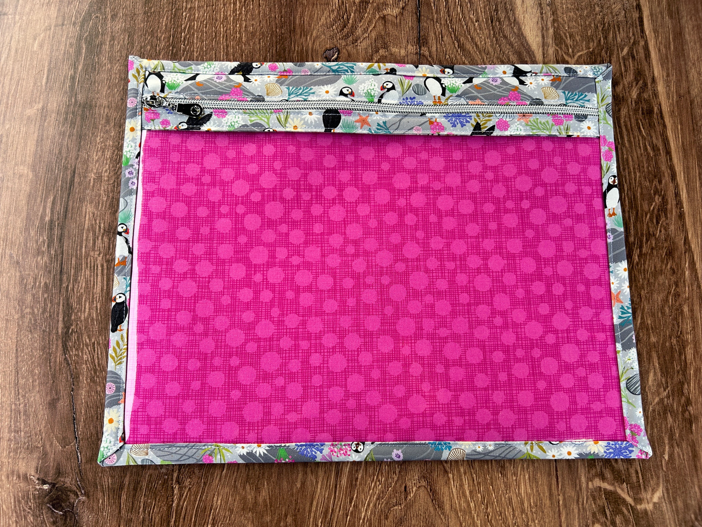 Vinyl Cross Stitch Project Bag - Embroidery bag - Knitting & Crochet Bag - Notions - Puffin - Bird - Floral