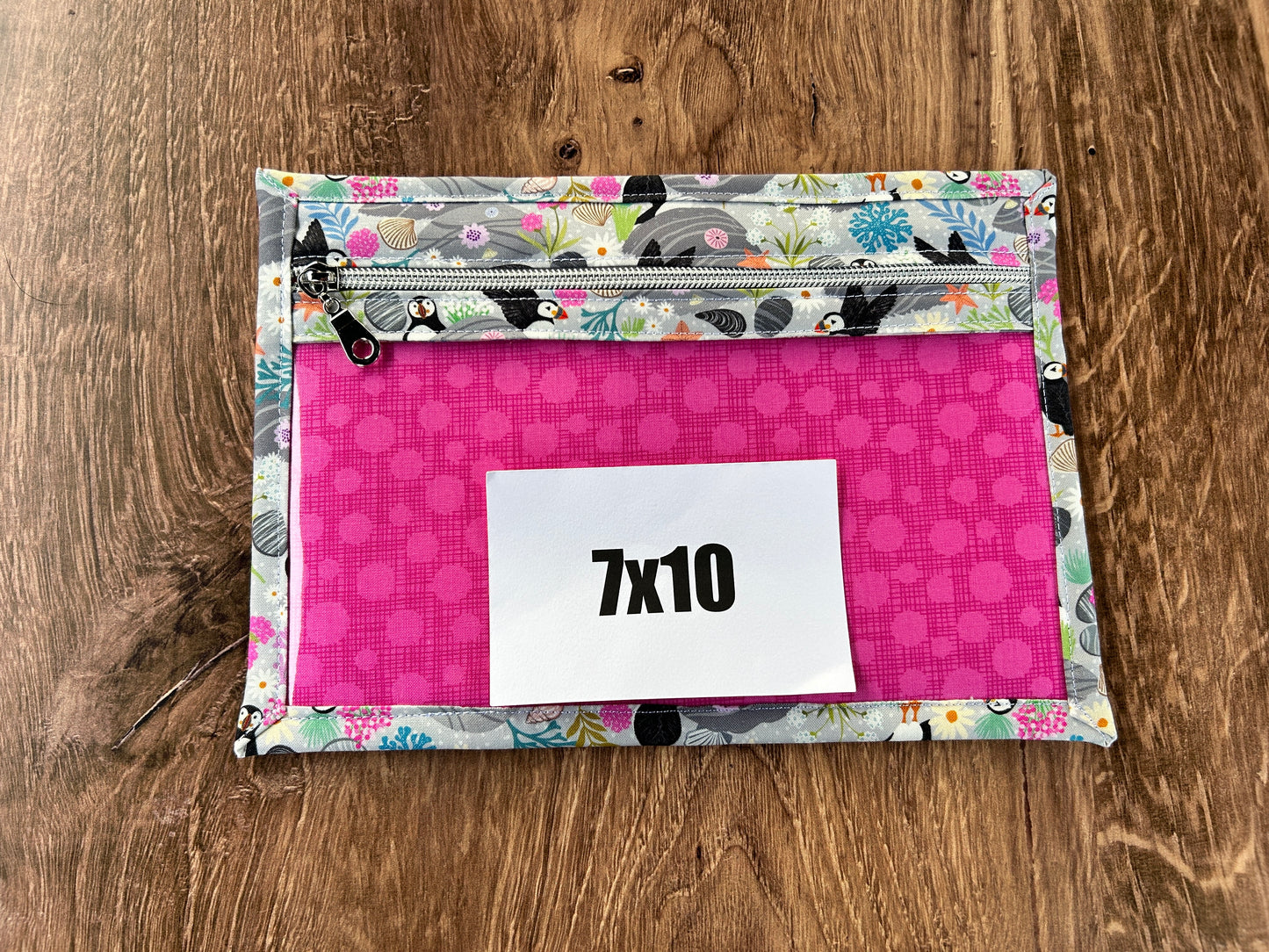 Vinyl Cross Stitch Project Bag - Embroidery bag - Knitting & Crochet Bag - Notions - Puffin - Bird - Floral