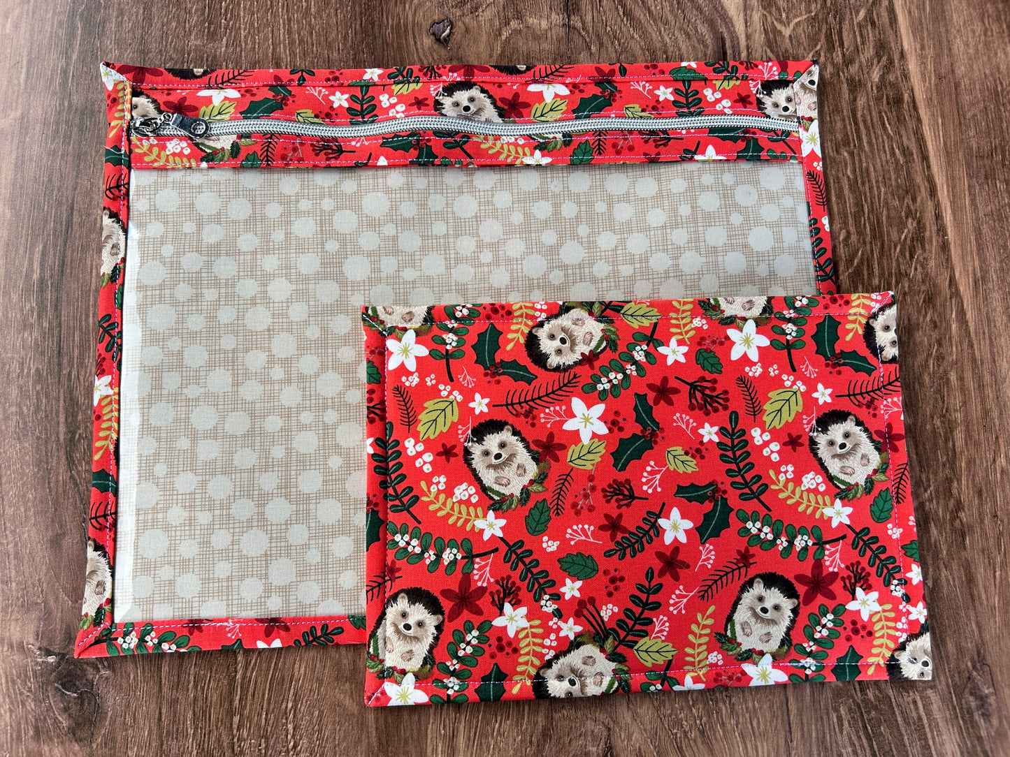 Vinyl Cross Stitch Project Bag - Embroidery bag - Project Bag - Knitting Crochet Bag - Storage - Organizer - Hedgehog Project Bag - Notion