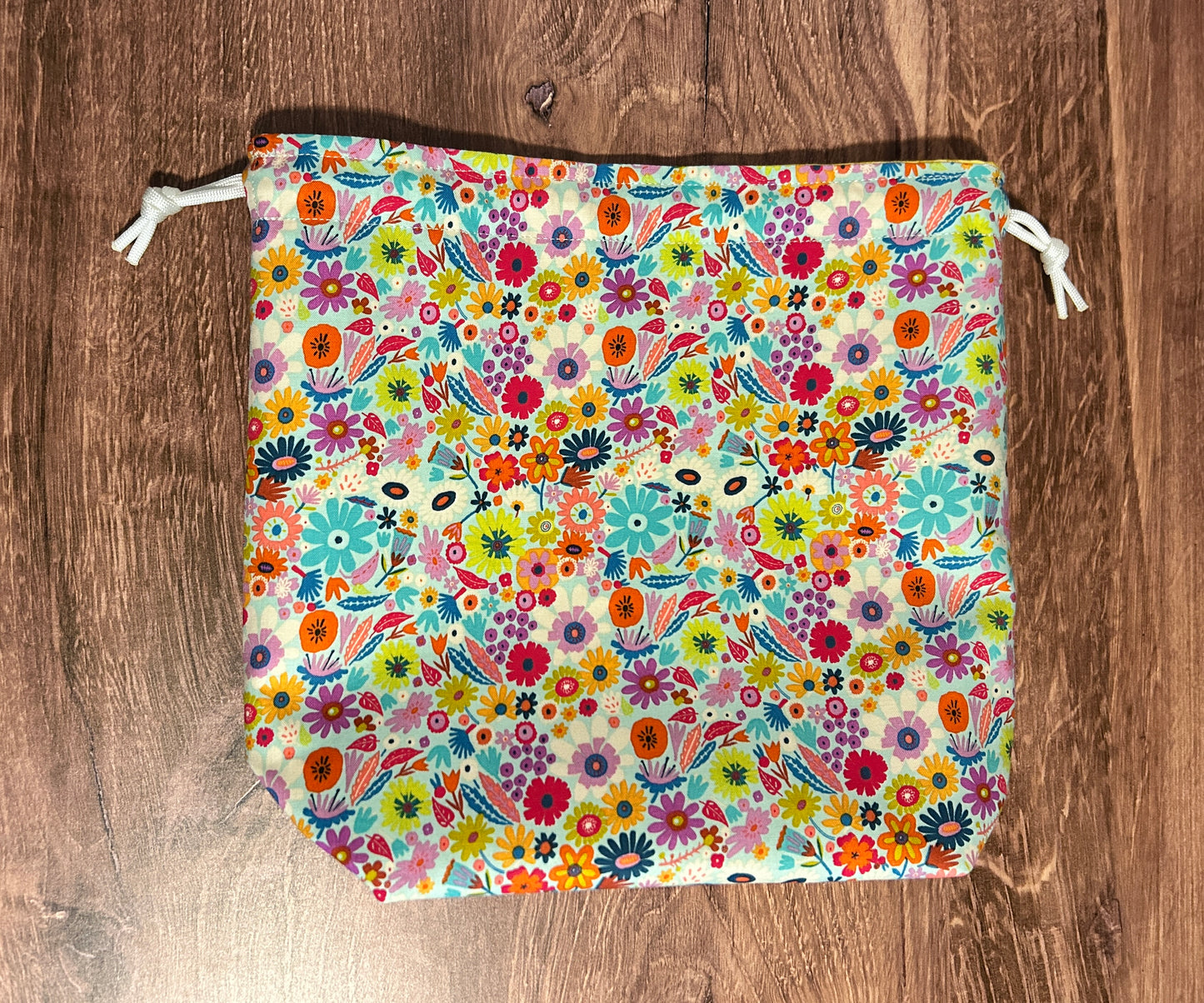 Flower Project Bag - Handmade - Drawstring Bag – Knitting Bag – Crochet Bag - Toy Sack - Floral