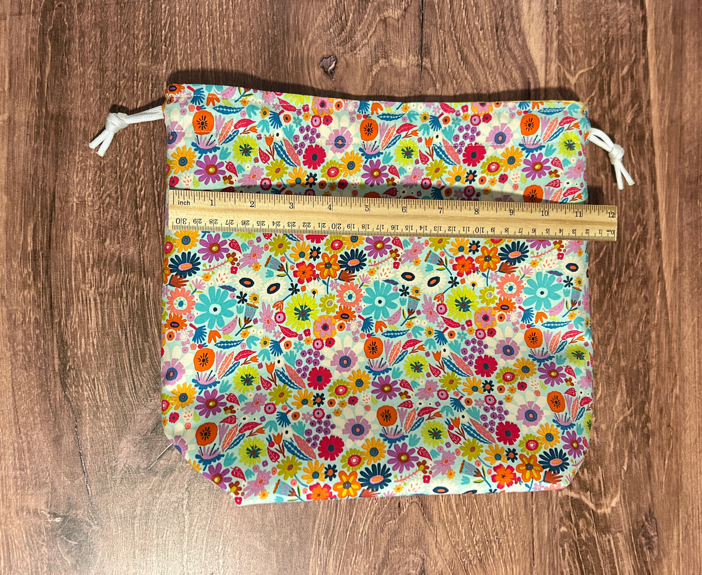 Flower Project Bag - Handmade - Drawstring Bag – Knitting Bag – Crochet Bag - Toy Sack - Floral