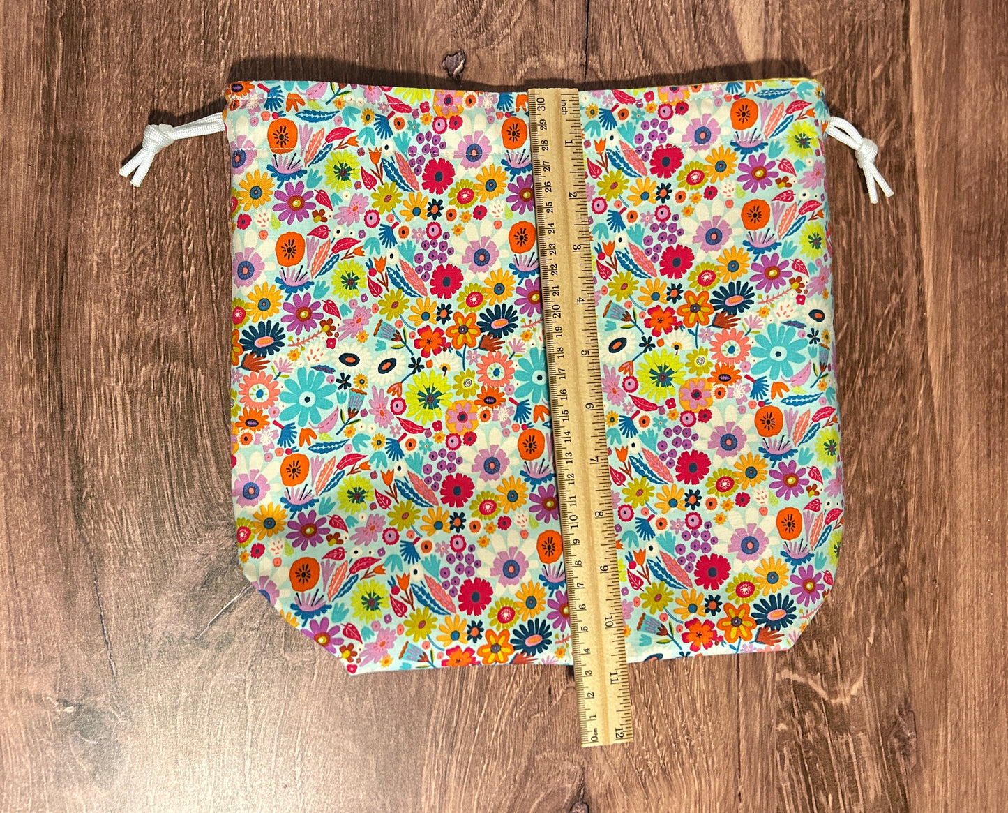 Flower Project Bag - Handmade - Drawstring Bag – Knitting Bag – Crochet Bag - Toy Sack - Floral
