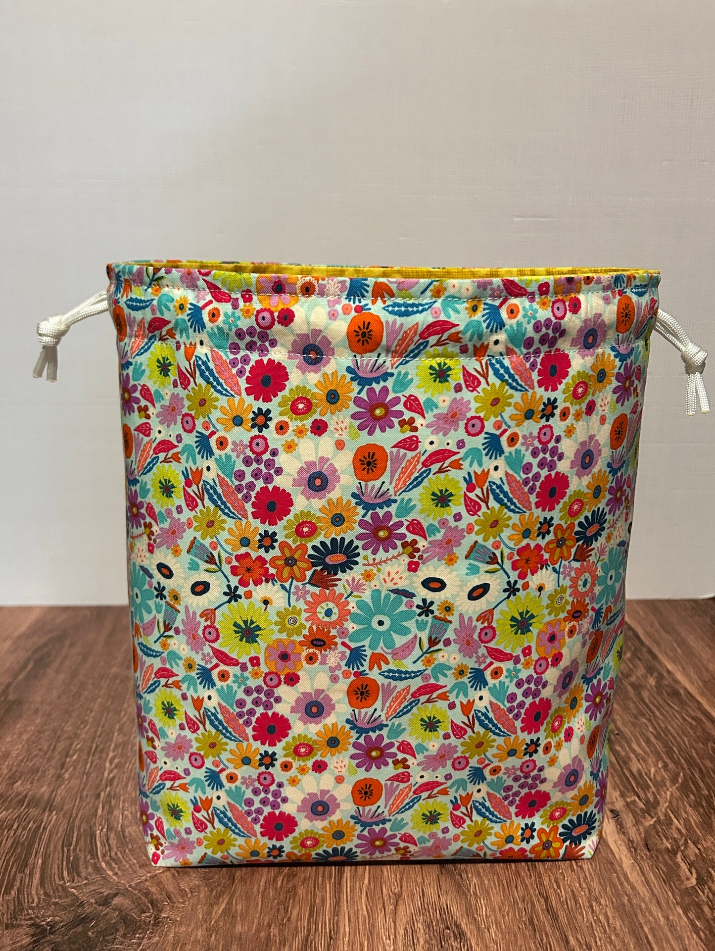 Flower Project Bag - Handmade - Drawstring Bag – Knitting Bag – Crochet Bag - Toy Sack - Floral