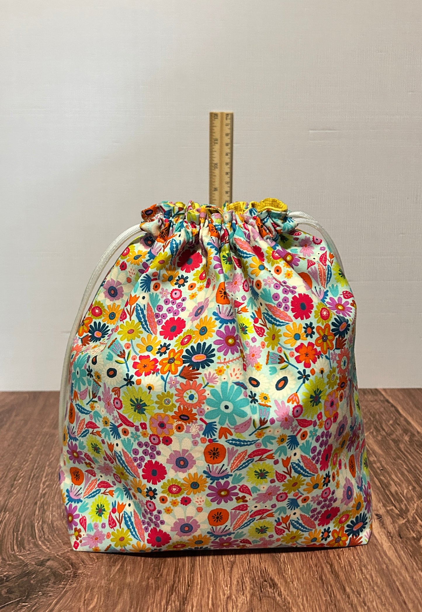 Flower Project Bag - Handmade - Drawstring Bag – Knitting Bag – Crochet Bag - Toy Sack - Floral