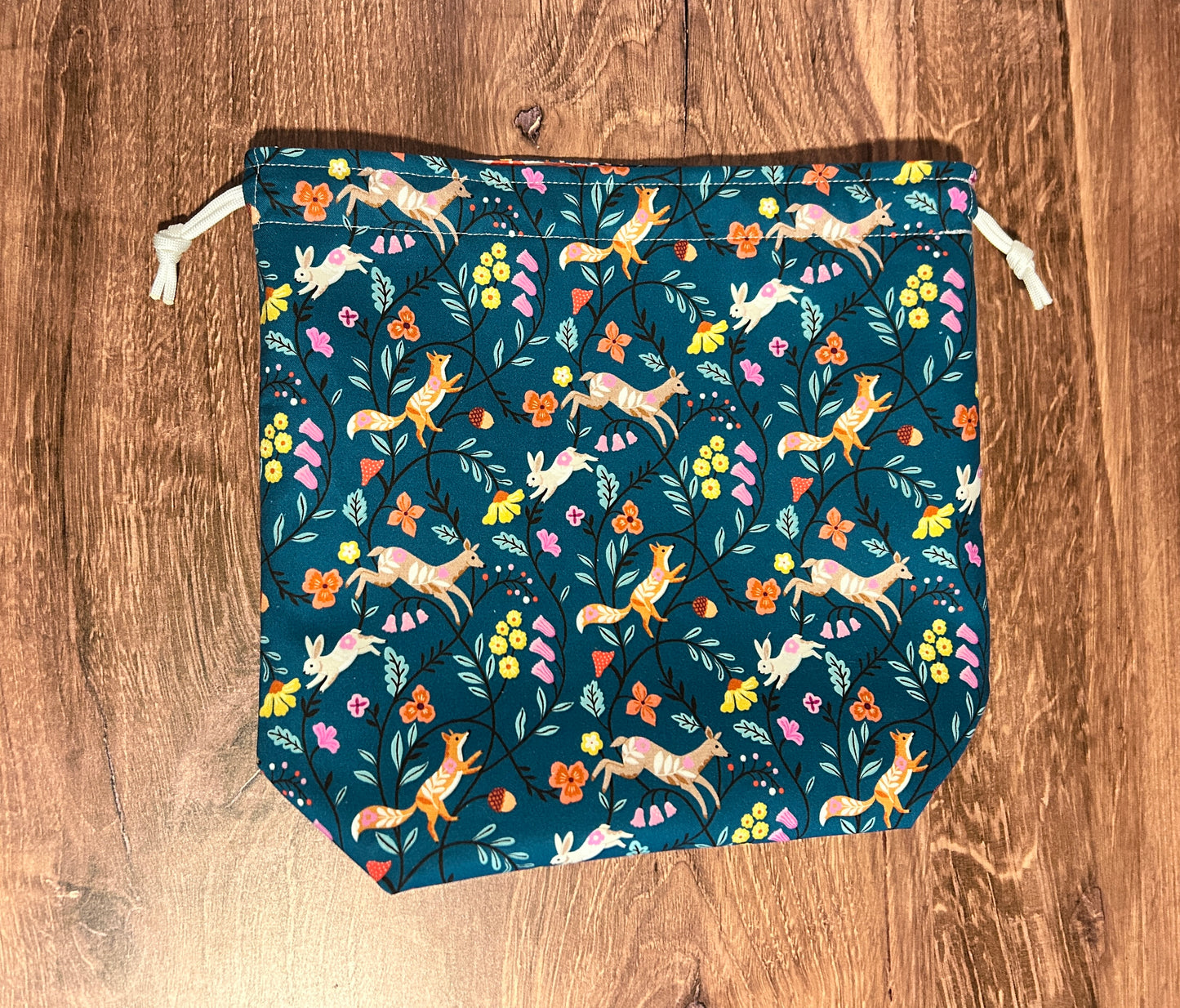 Woodland Project Bag - Handmade - Drawstring Bag – Knitting Bag – Crochet Bag - Toy Sack - Bingo Bag – Cross Stitch Bag - Deer - Fox - Bunny