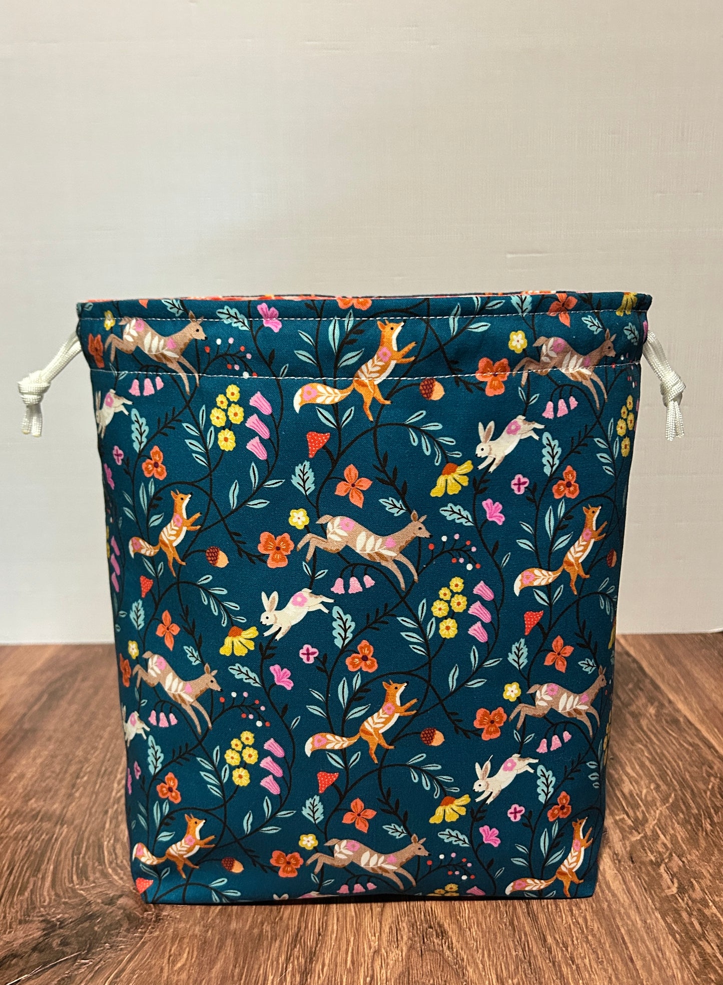 Woodland Project Bag - Handmade - Drawstring Bag – Knitting Bag – Crochet Bag - Toy Sack - Bingo Bag – Cross Stitch Bag - Deer - Fox - Bunny