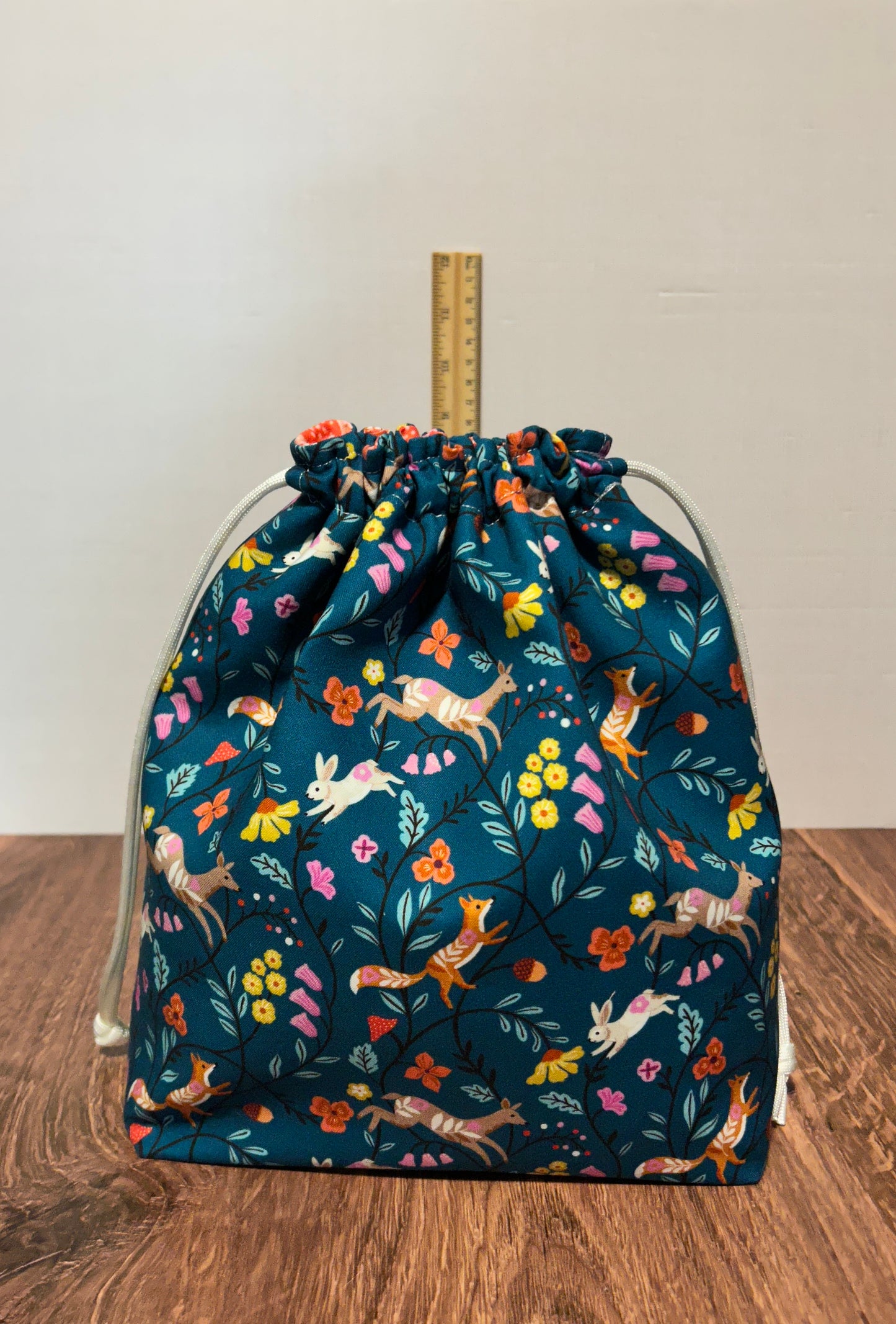 Woodland Project Bag - Handmade - Drawstring Bag – Knitting Bag – Crochet Bag - Toy Sack - Bingo Bag – Cross Stitch Bag - Deer - Fox - Bunny