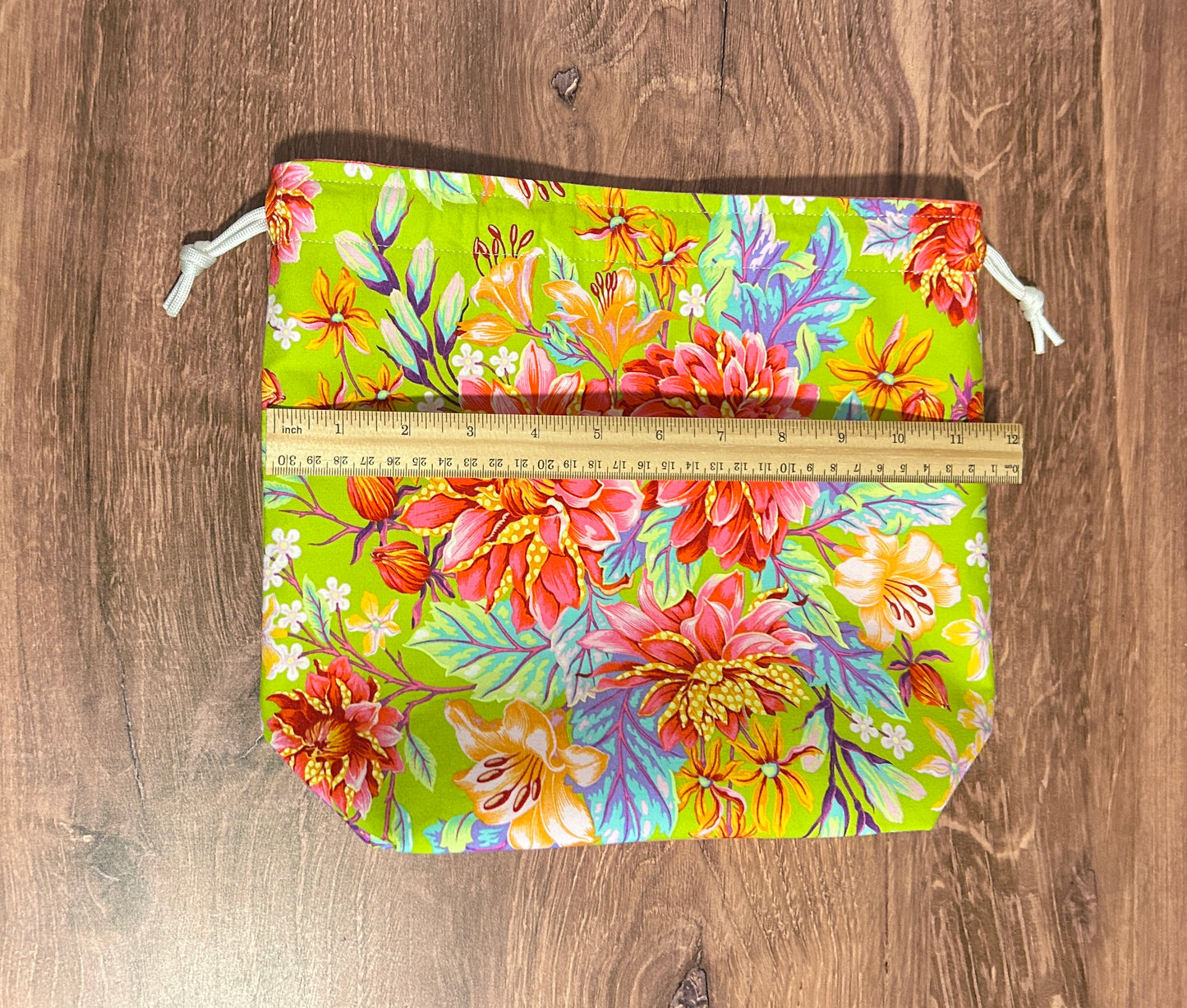 Flower Project Bag - Handmade - Drawstring Bag – Knitting Bag – Crochet Bag - Toy Sack - Floral - Dahlia