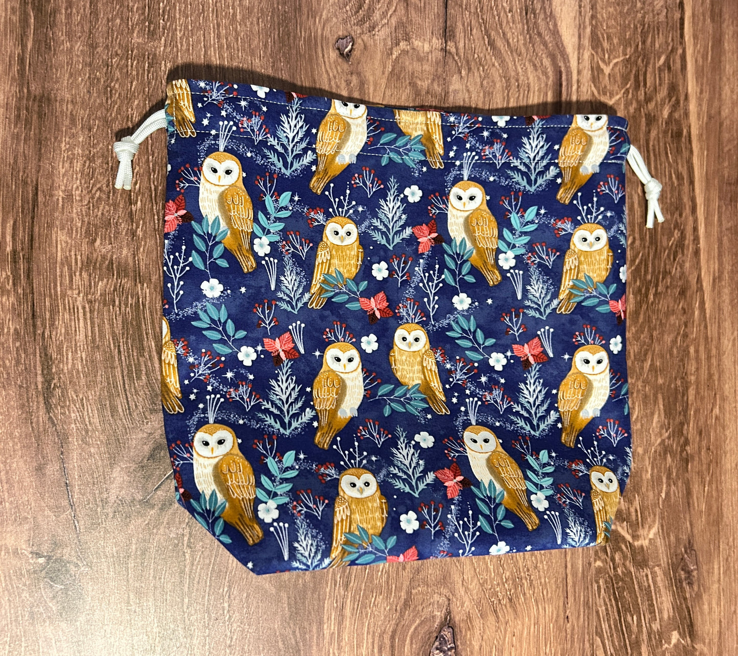 Owl Project Bag - Handmade - Drawstring Bag – Knitting Bag – Crochet Bag - Toy Sack - Bingo Bag – Cross Stitch Bag - Bird - Woodland