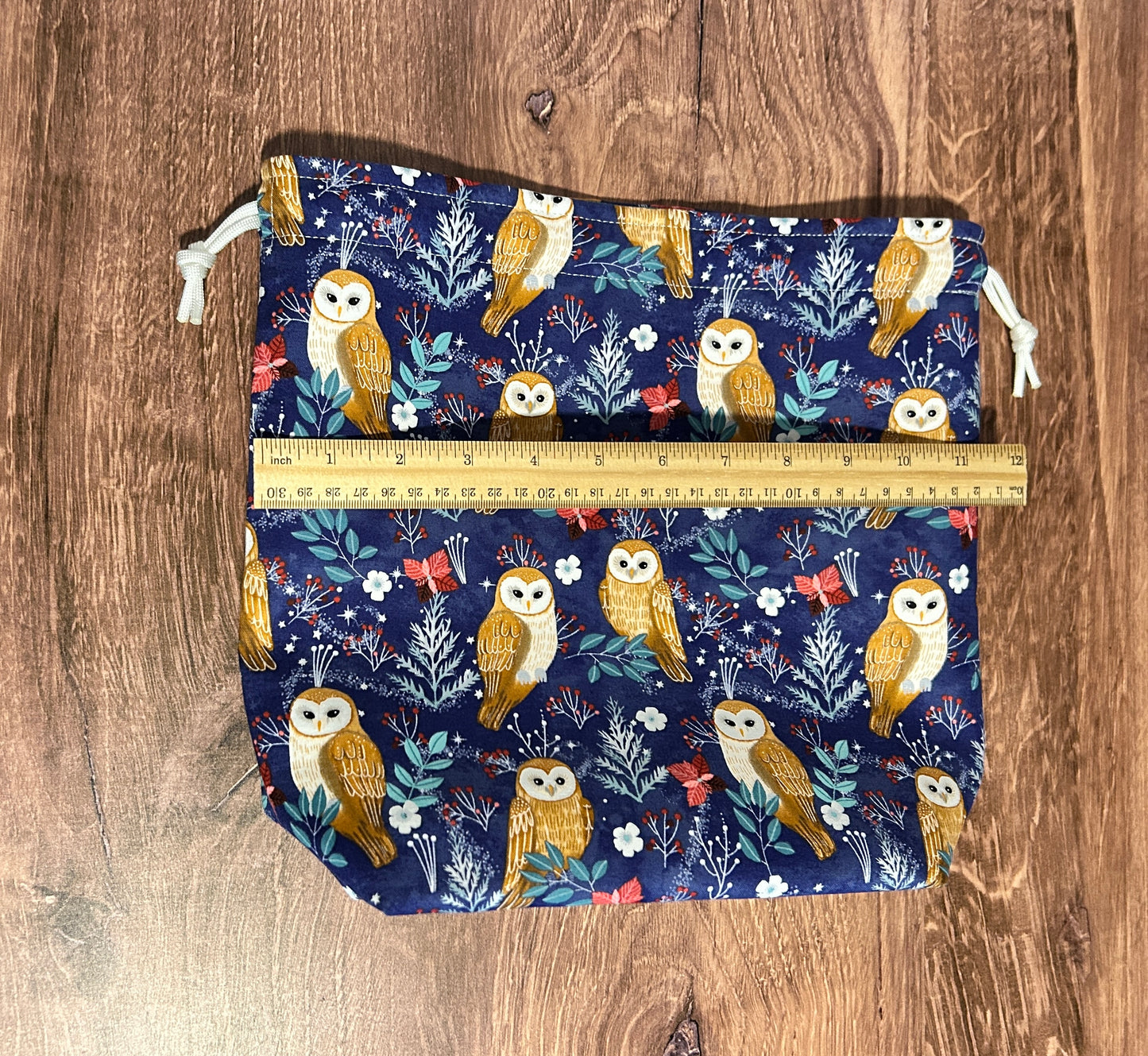 Owl Project Bag - Handmade - Drawstring Bag – Knitting Bag – Crochet Bag - Toy Sack - Bingo Bag – Cross Stitch Bag - Bird - Woodland