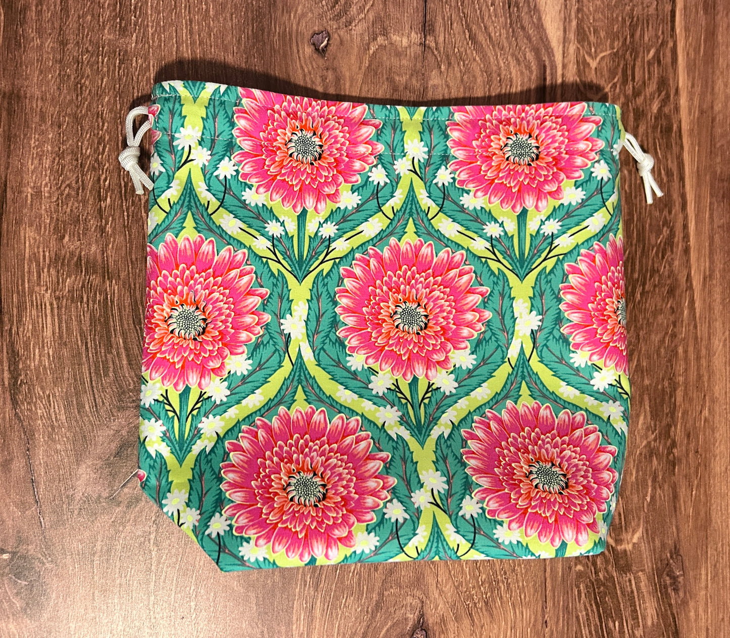 Flower Project Bag - Handmade - Drawstring Bag – Knitting Bag – Crochet Bag - Toy Sack - Floral - Daisy