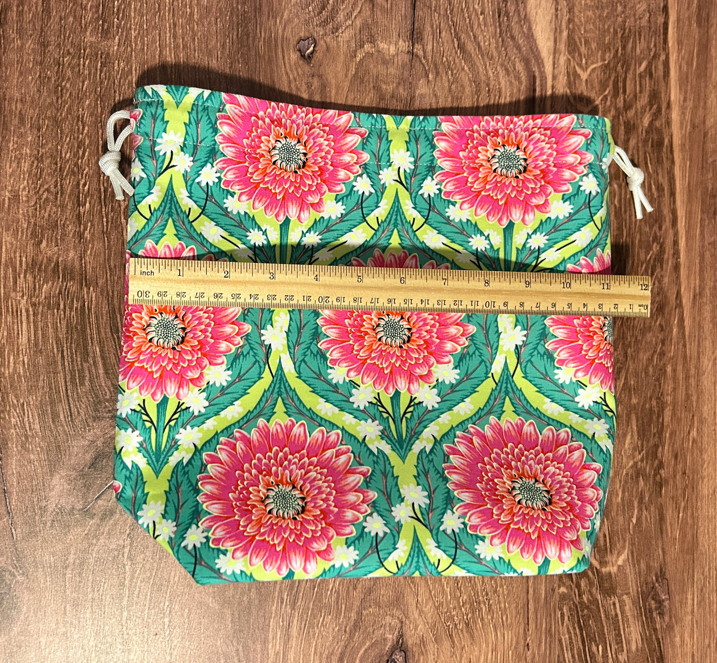 Flower Project Bag - Handmade - Drawstring Bag – Knitting Bag – Crochet Bag - Toy Sack - Floral - Daisy