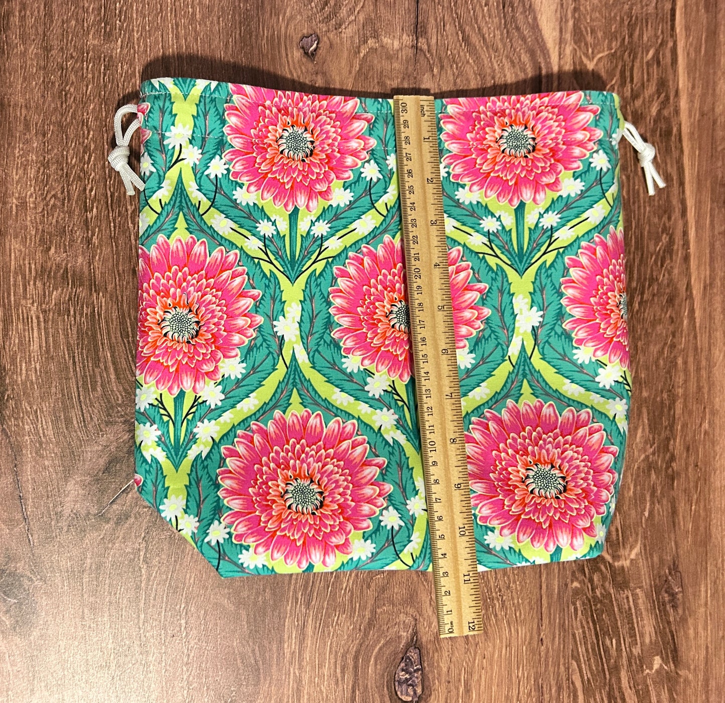 Flower Project Bag - Handmade - Drawstring Bag – Knitting Bag – Crochet Bag - Toy Sack - Floral - Daisy