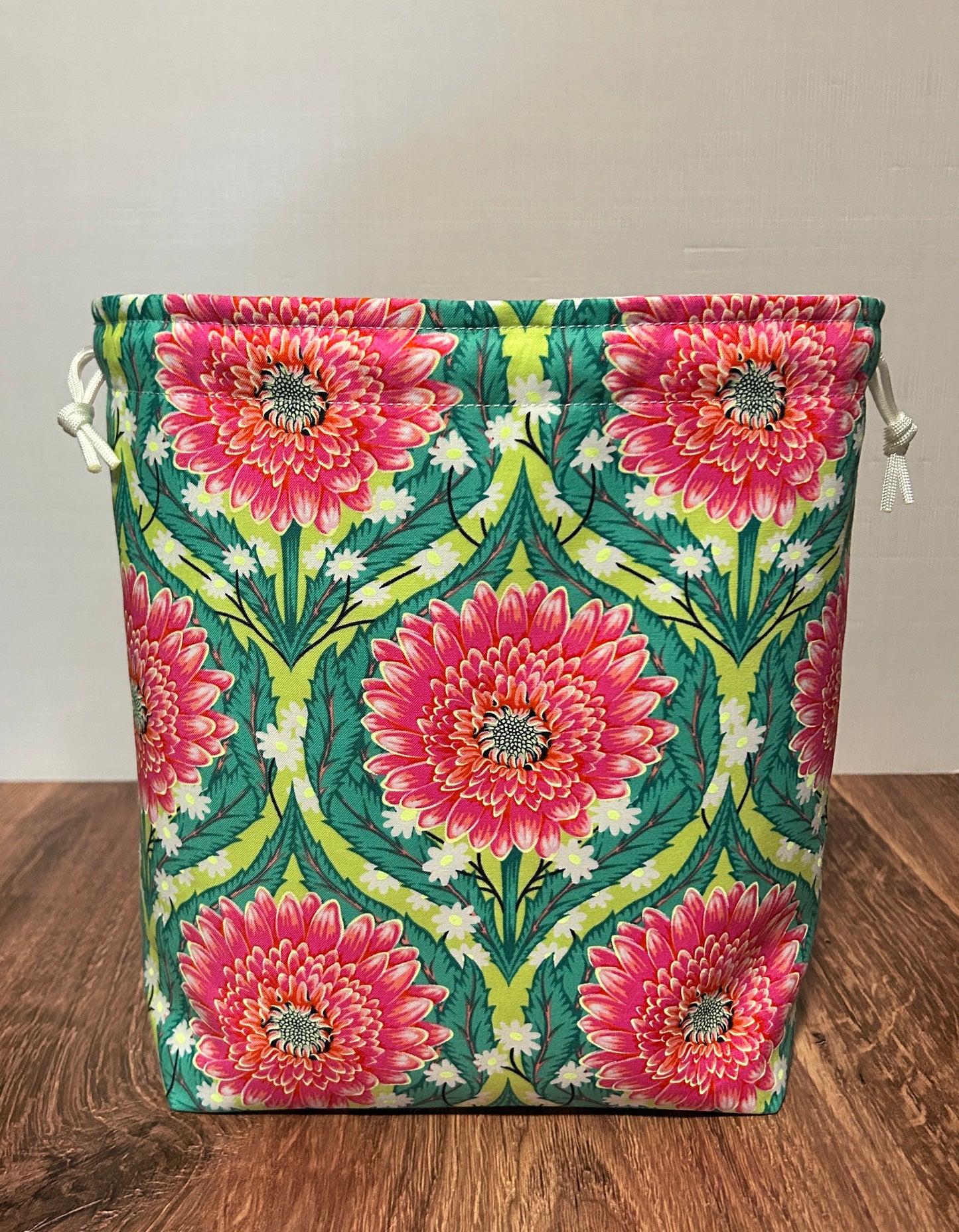 Flower Project Bag - Handmade - Drawstring Bag – Knitting Bag – Crochet Bag - Toy Sack - Floral - Daisy