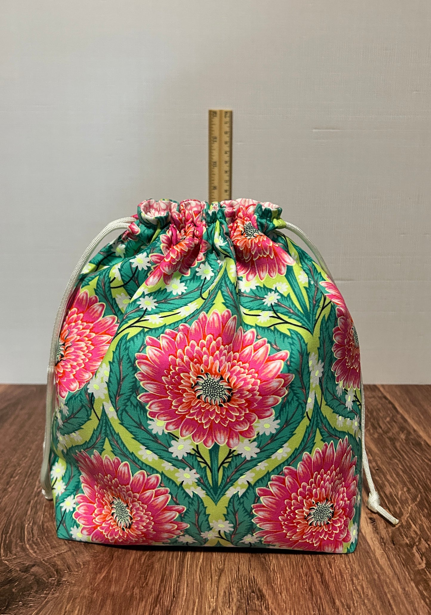Flower Project Bag - Handmade - Drawstring Bag – Knitting Bag – Crochet Bag - Toy Sack - Floral - Daisy