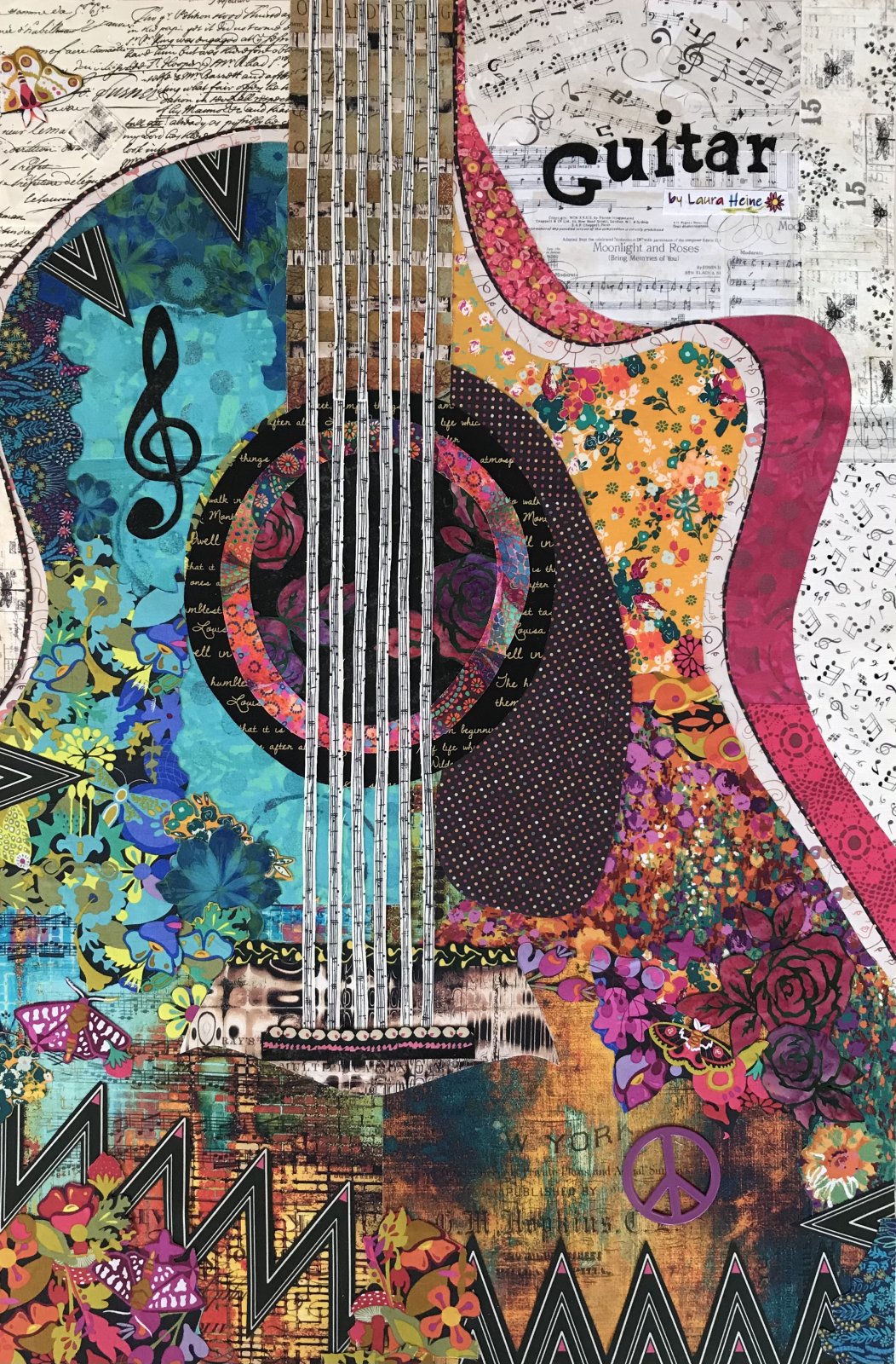 Laura Heine Guitar Collage Pattern - #FWLHGUITAR - Fiberworks Inc - Quilt Pattern