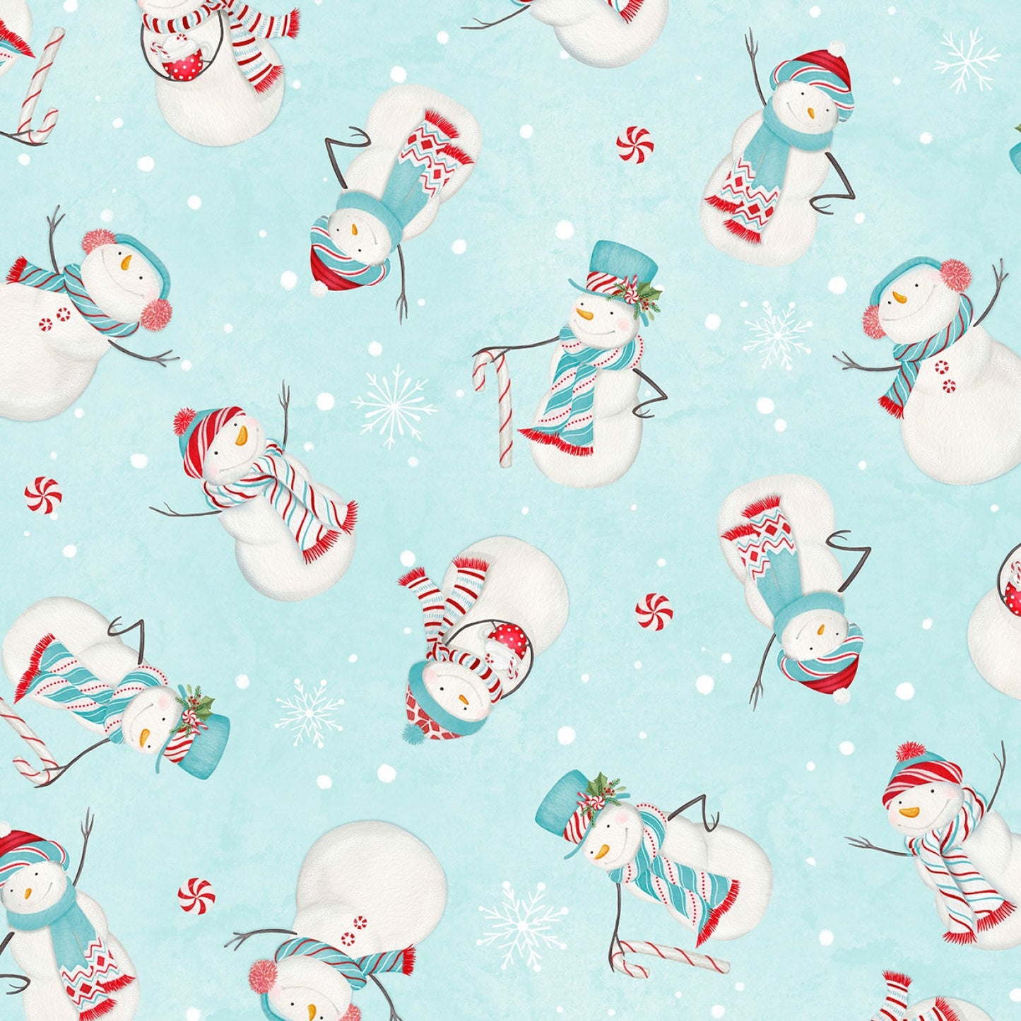Wilmington Prints Snowman Fabric - Teal Snowman Toss - Frosty Merry Mints - Winter - Holiday - Cotton Fabric