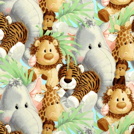 Fabric Traditions Jungle Fabric - Jungle Babies - #3339-B - Studio Cottons - Lion - Elephant - Tiger - Hippo - Monkey - Giraffe