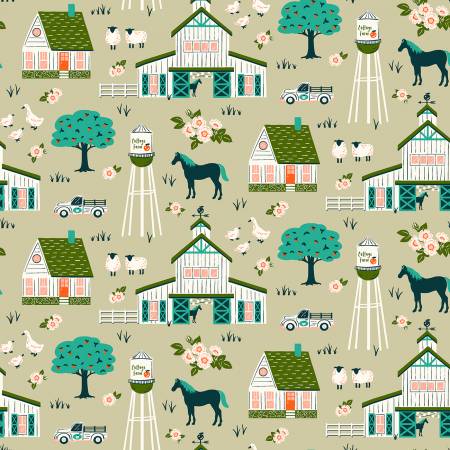 Windham Cottage Farm Fabric - Natural Cottage Farm Vignette - 53249-2 - Judy Jarvi - Cotton
