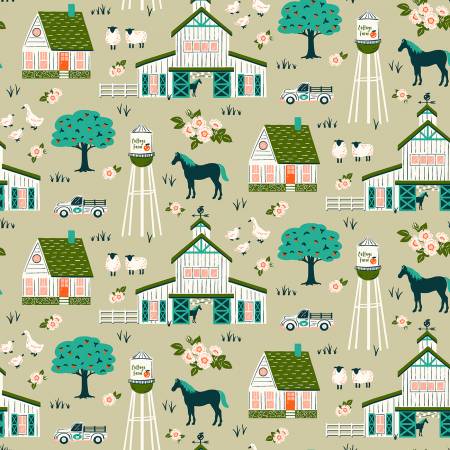 Windham Cottage Farm Fabric - Natural Cottage Farm Vignette - 53249-2  - Judy Jarvi - Cotton