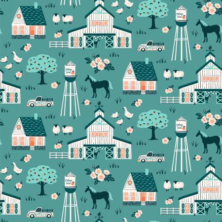 Windham Cottage Farm Fabric - Hosta Cottage Farm Vignette - 53249-3  - Judy Jarvi - Cotton